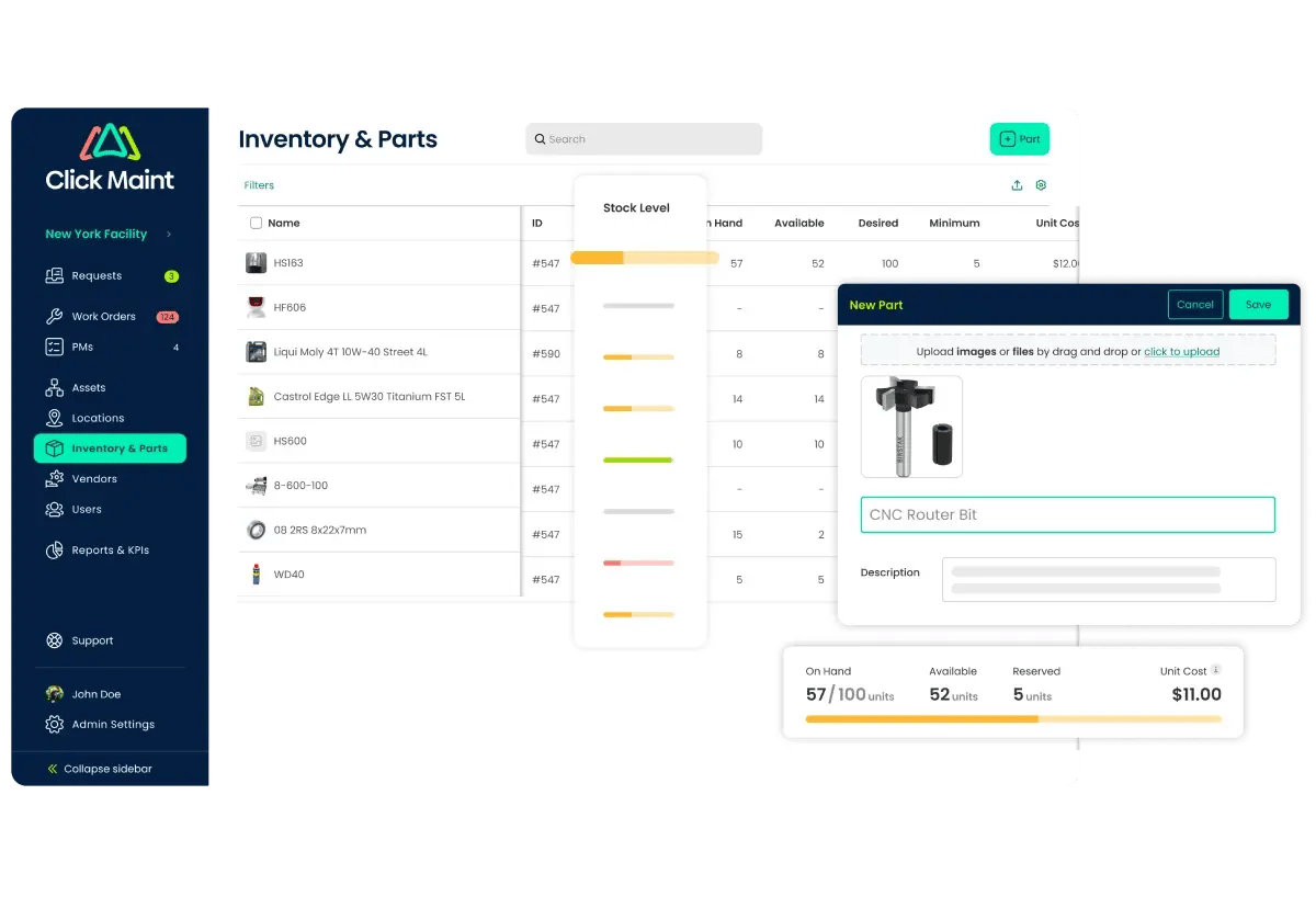 cmms software features inventory control and management