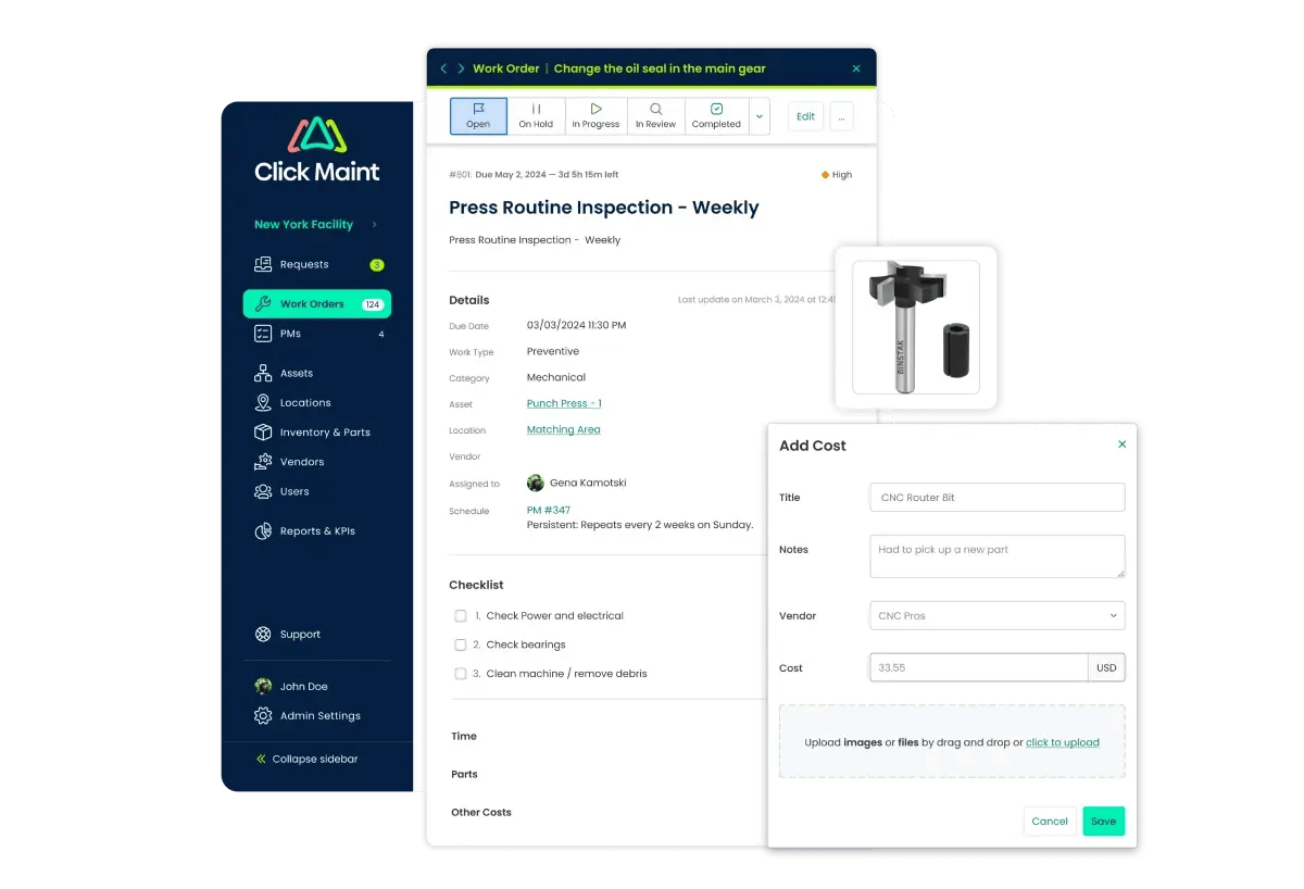 cmms software features job costing