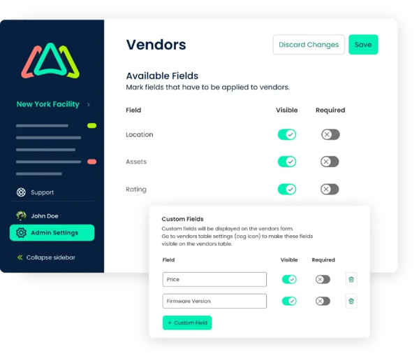 the vendor management interface of the cmms software