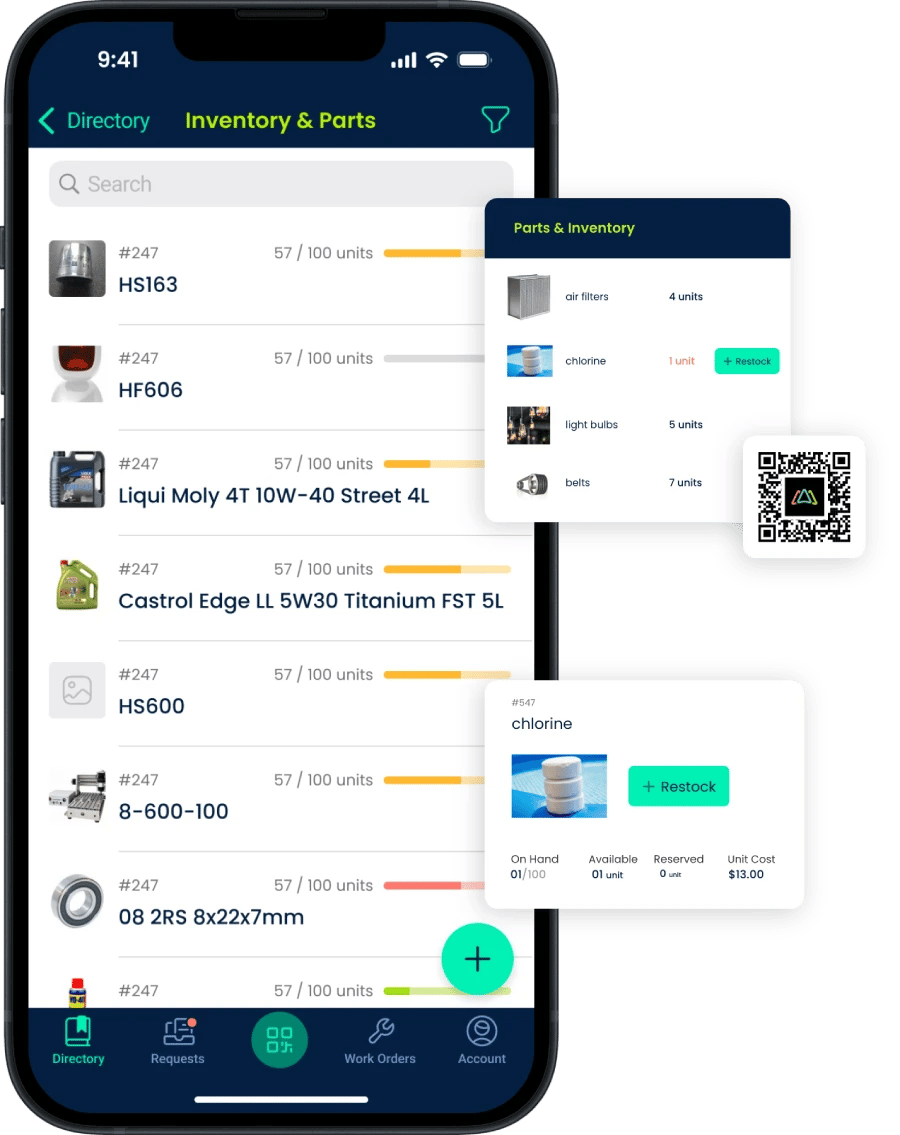 CMMS mobile app for inventory and spare parts management