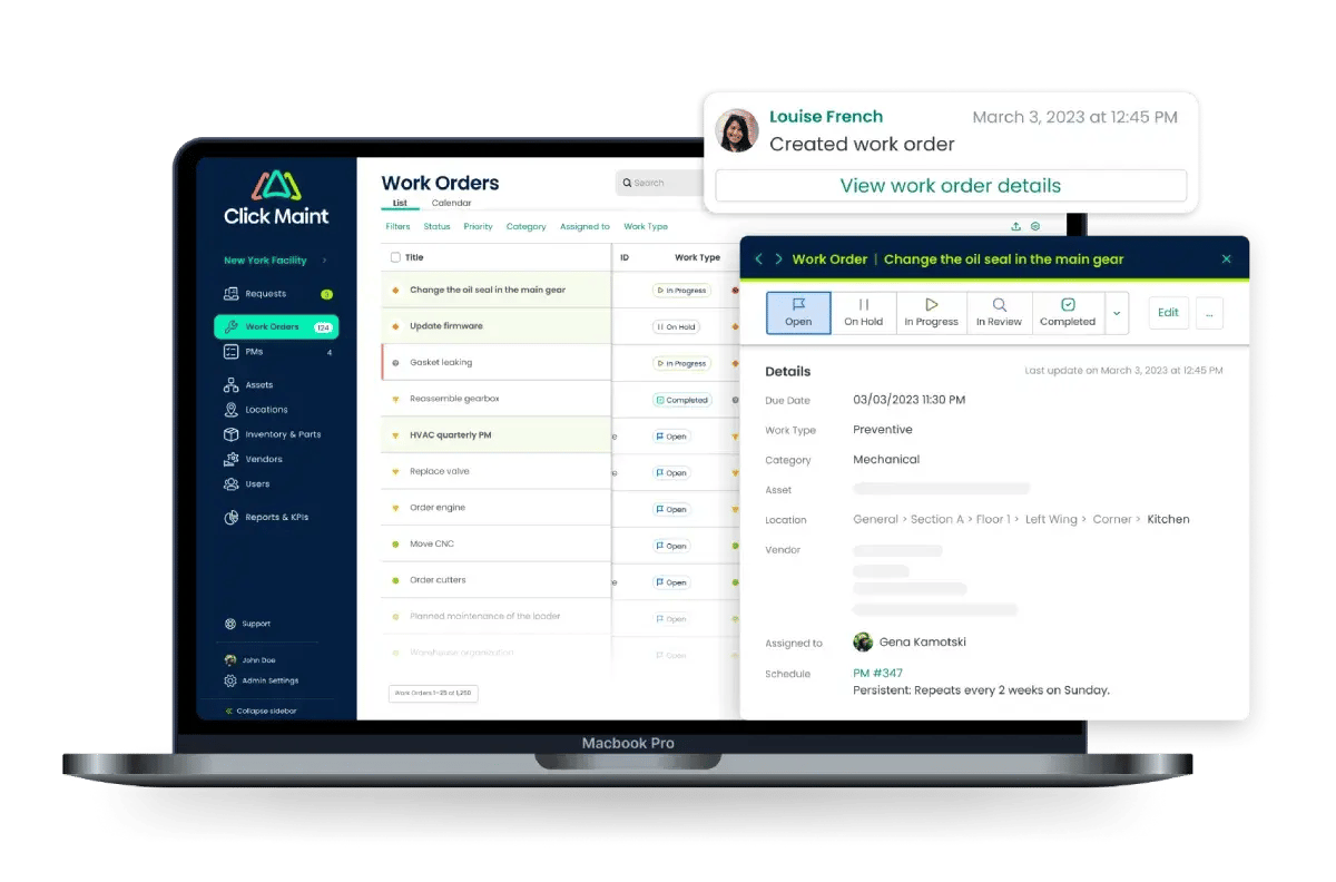screenshot image of click maint cmms work order management interface