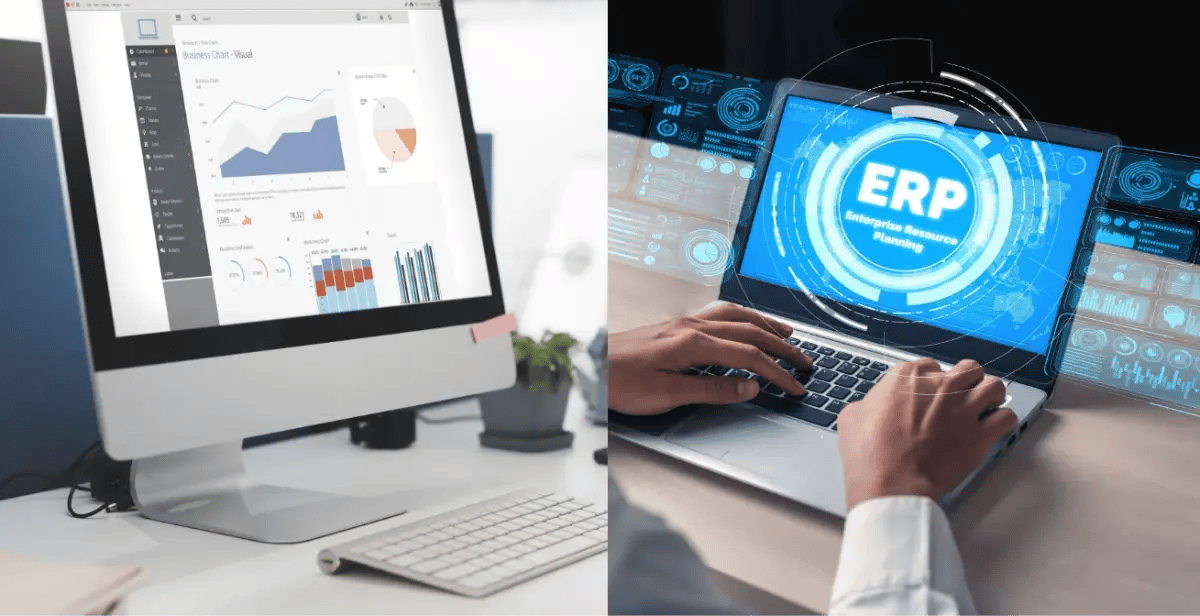 image comparing the working interfaces of the cmms and erp software