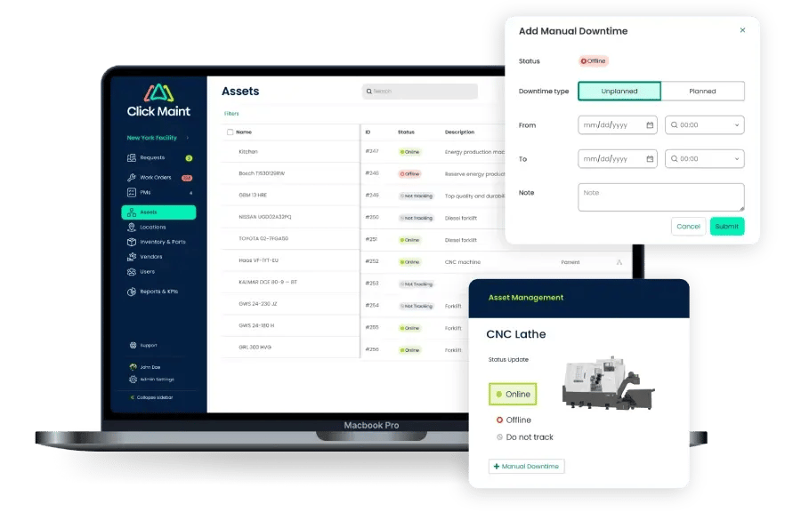 image showing the asset tracking and management interface of the cmms