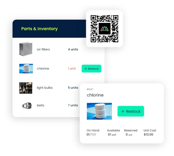 image showing the inventory and spare parts management interface of the cmms