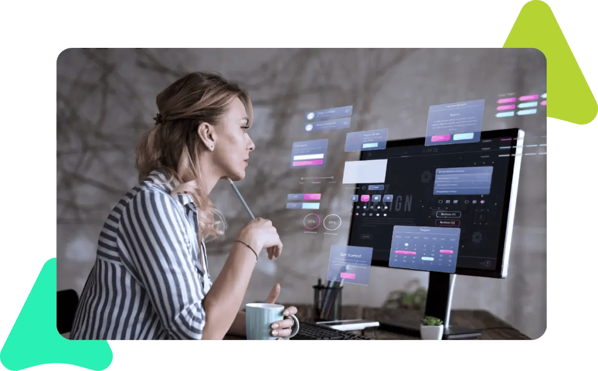 image of an employee contently working on a field service management software
