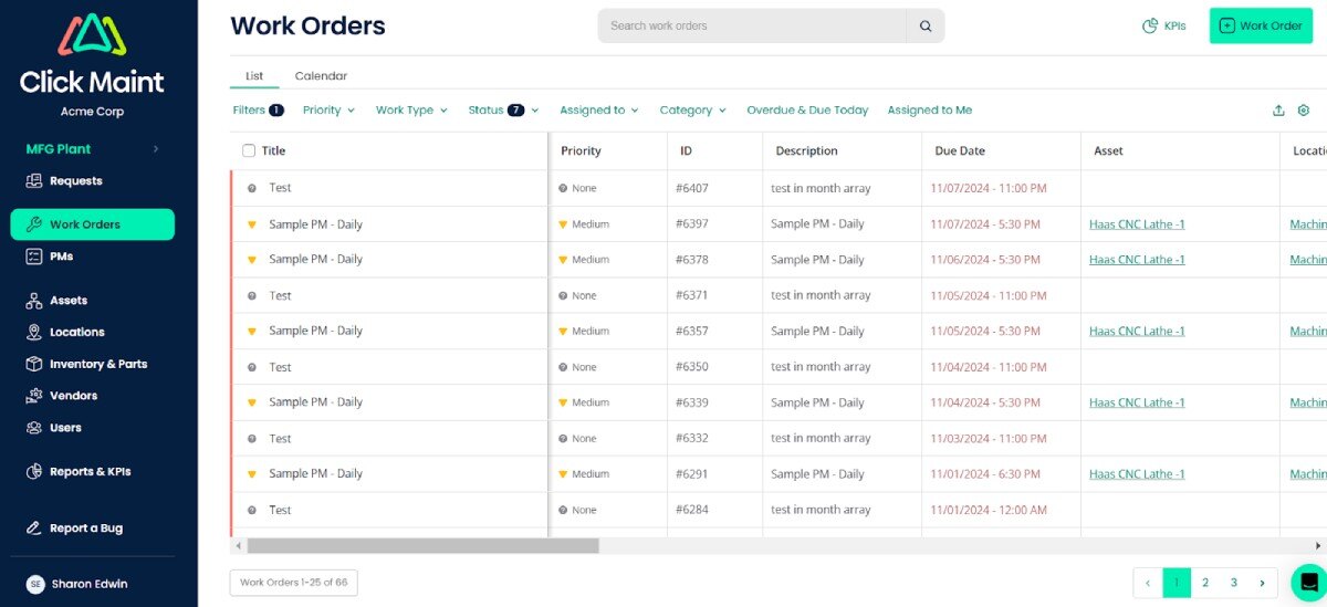 preventive maintenance work order access the work orders module