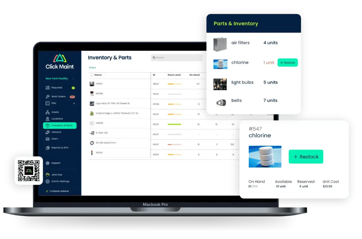 work order software parts and inventory management feature screenshot