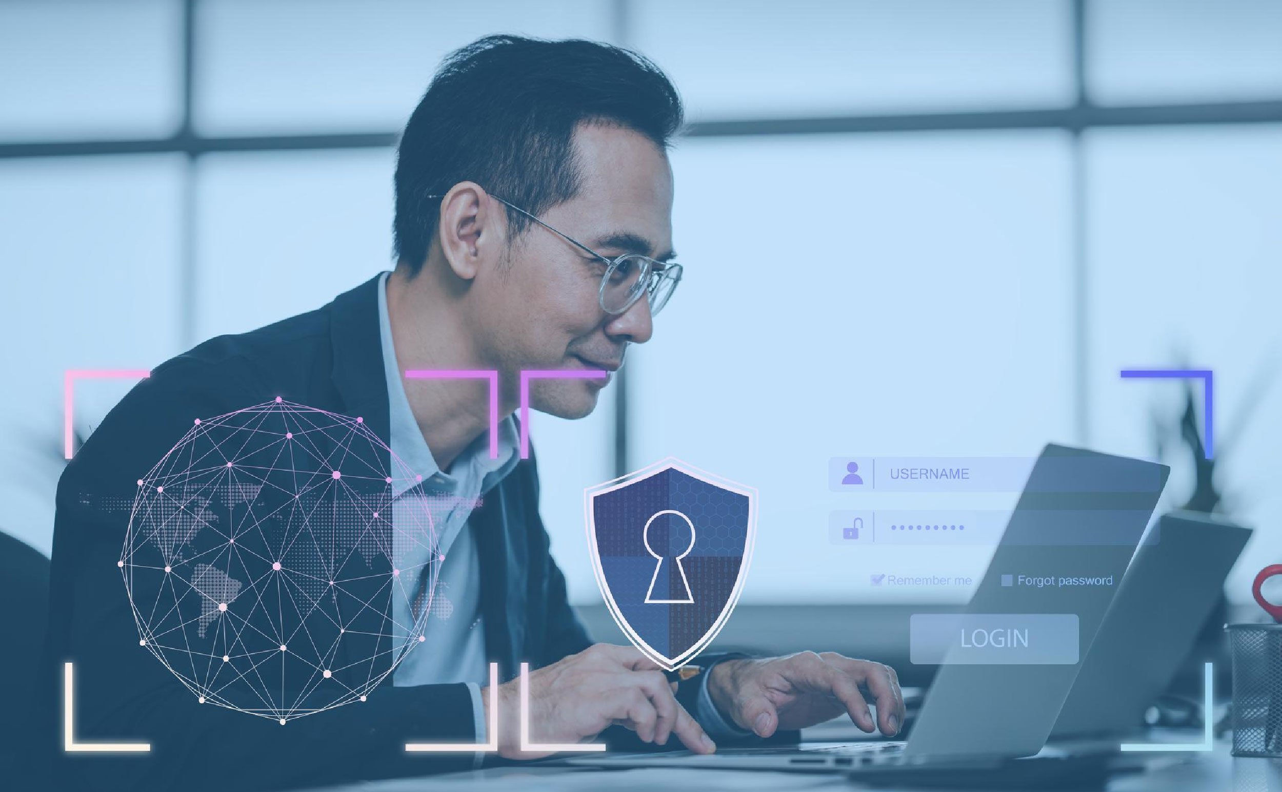 IT enables cmms adoption man uses computer fill user name log virtual screen