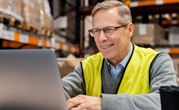 Llumin cmms alternatives man warehouse working laptop LLumin CMMS Alternatives
