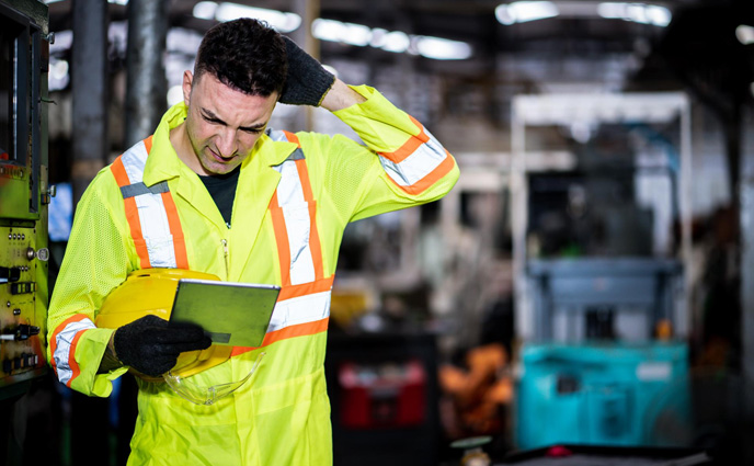 cmms software adoption strategies confused man working in factory
