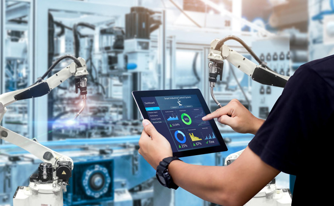 work order software evolution man using cmms in factory close up