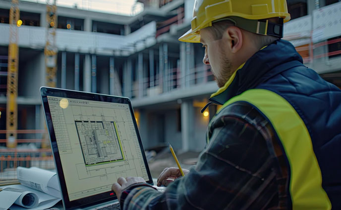facilities management maintenance analytics man working on laptop
