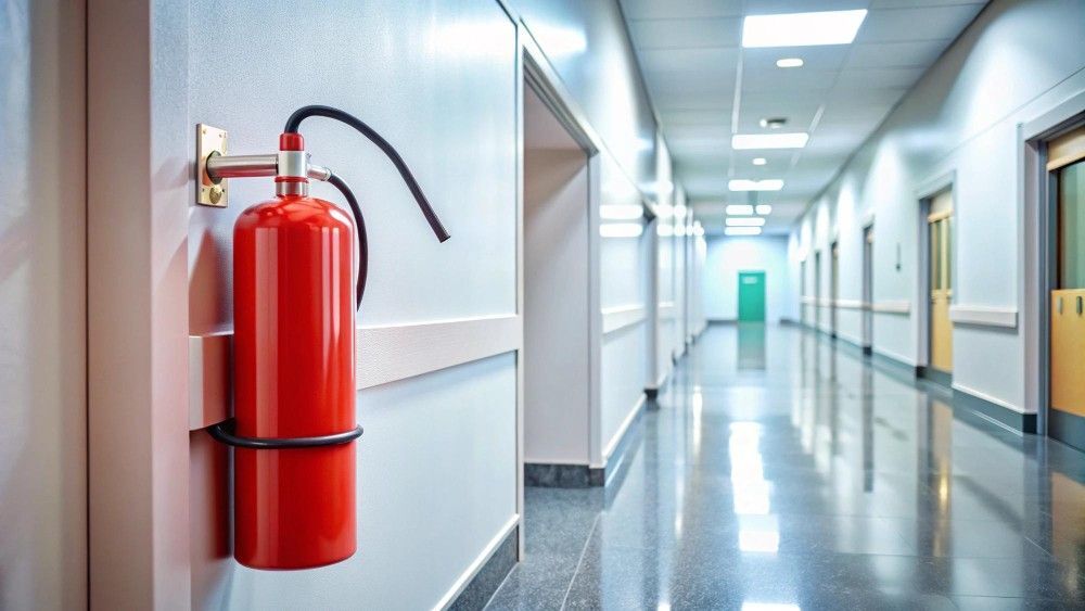 facility fire safety maintenance fire extinguisher hospital corridor