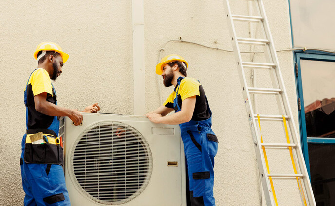 hotel maintenance pain points two repairmen with hvac system