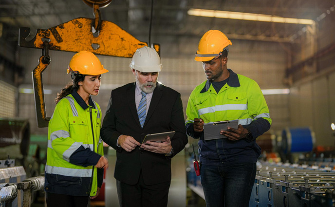 maintenance operations senior boss manager inspecting with staff engineers