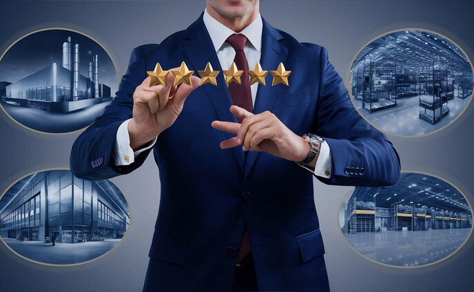 micromain cmms businessman holding showing best quality assurance with golden five stars