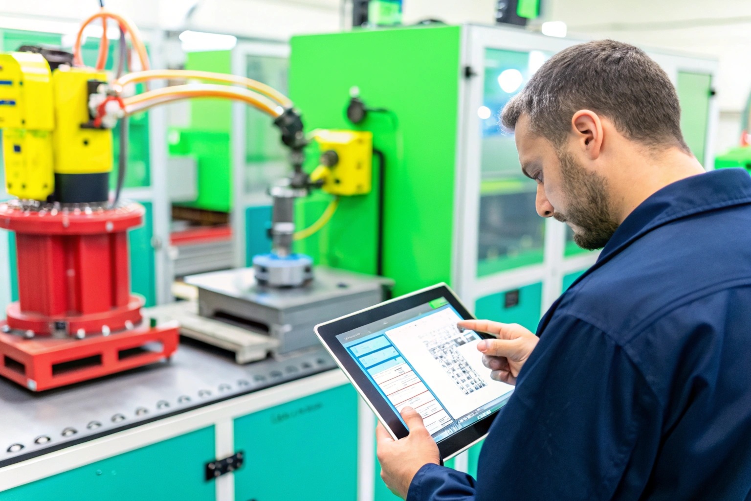 predictive maintenance enablement technician monitoring equipment in a factory