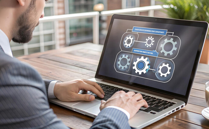 preventive maintenance software market automation concept businessman using laptop