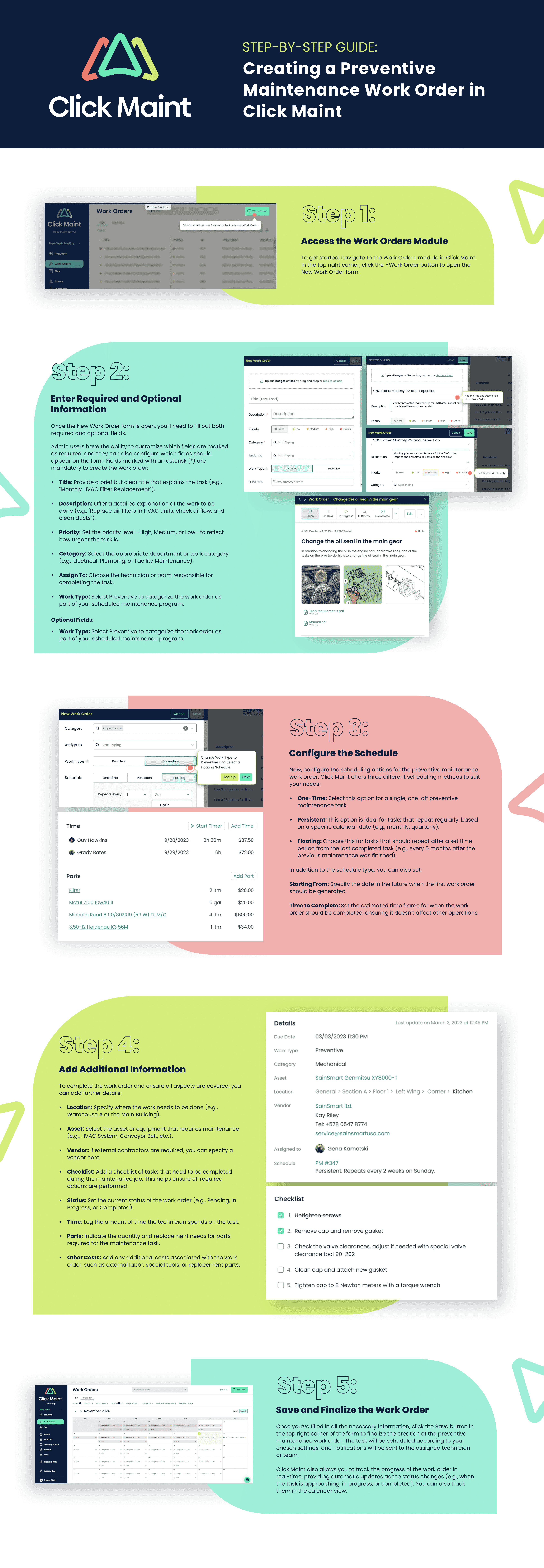 step by step guide to creating PM work order in clickmaint infographic