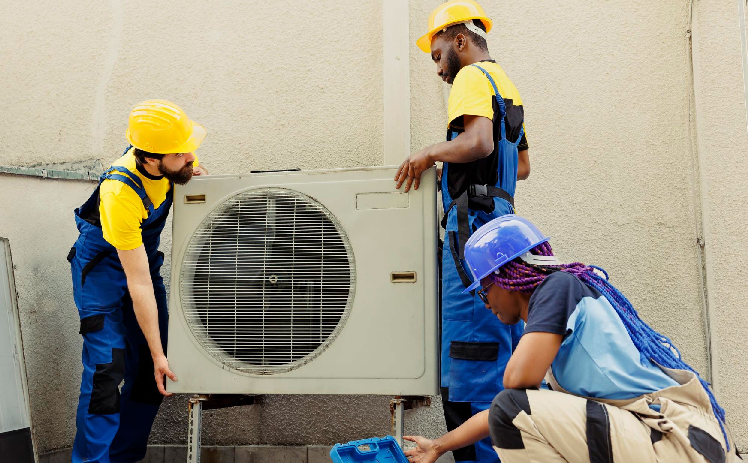 sustainable cmms team replacing old air conditioner