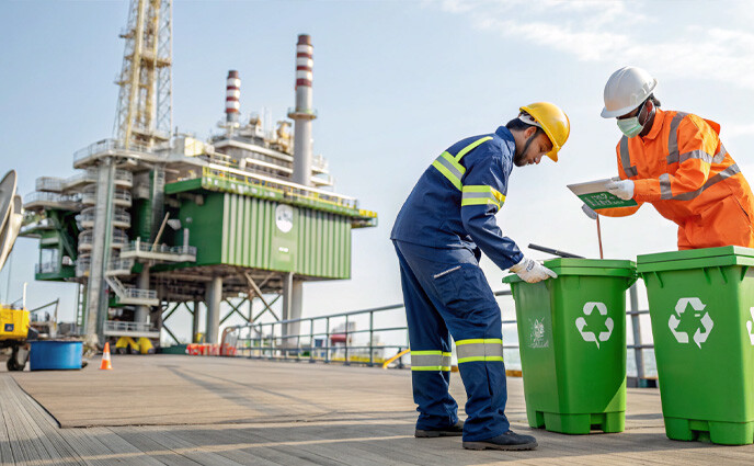 sustainable maintenance practices factory workers managing waste
