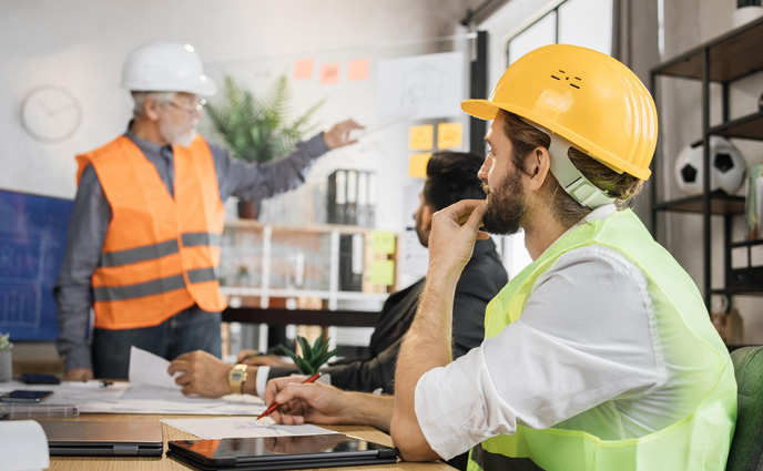 total-productive-maintenance-an-reflectivest sitting table with males architects uniform helmets