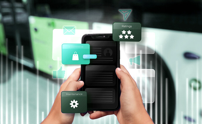 CMMS design man hands holding mobile ui ux design