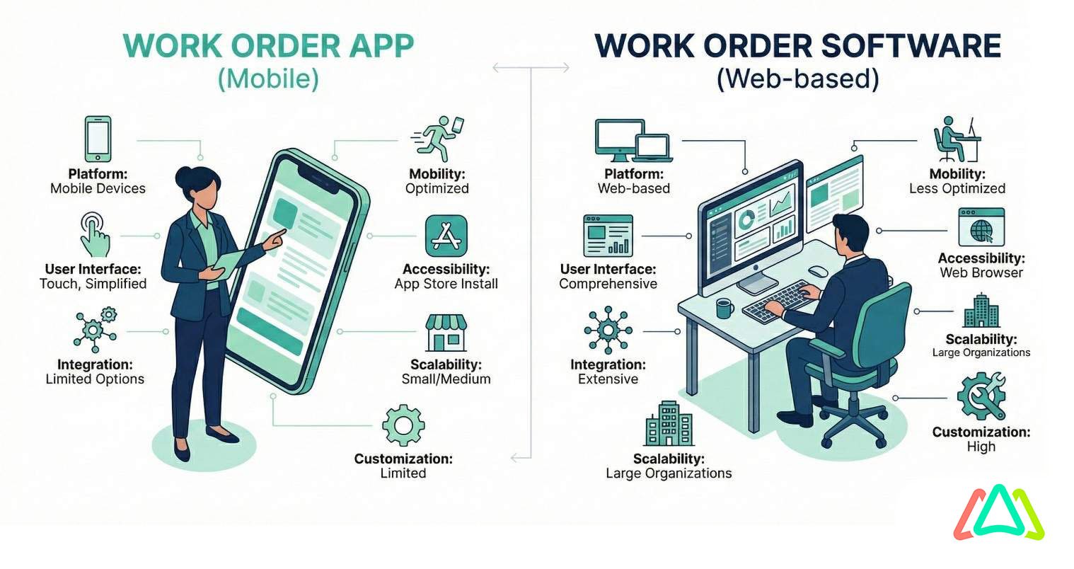 work order app differences between work order apps and work order software