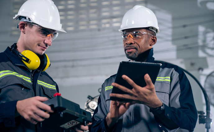 work order app factory job workers using adept machine equipment workshop