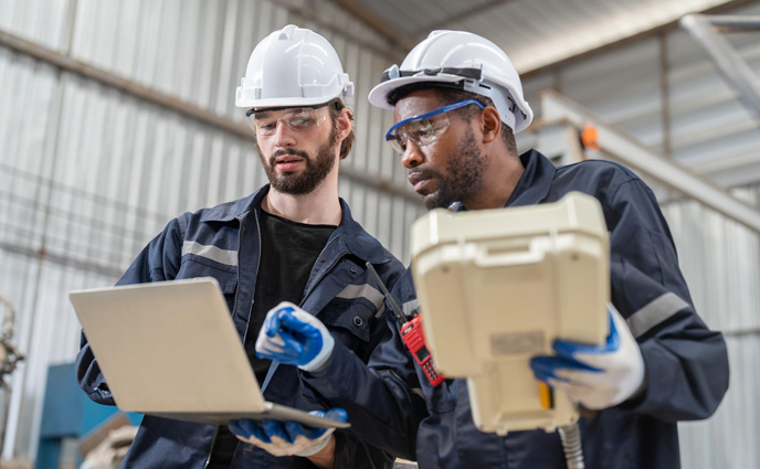 work order software gamification two male engineers using laptop